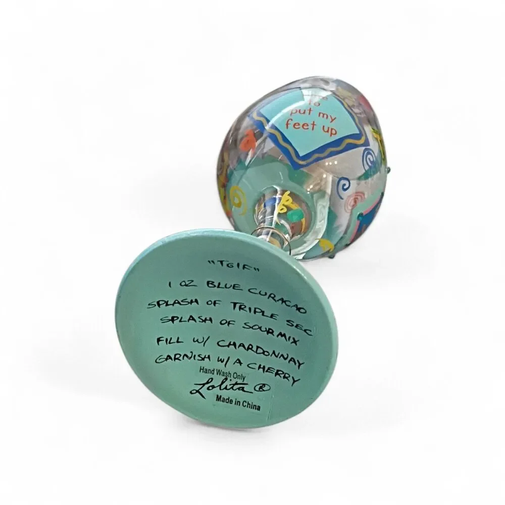 TGIF Thank God It's Friday Lolita Love My Wine Hand Painted Wine Goblet